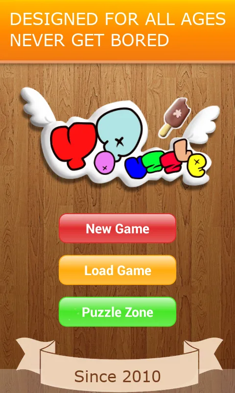Pure Jigsaw Puzzles main menu with New Game, Load Game and Puzzle Zone