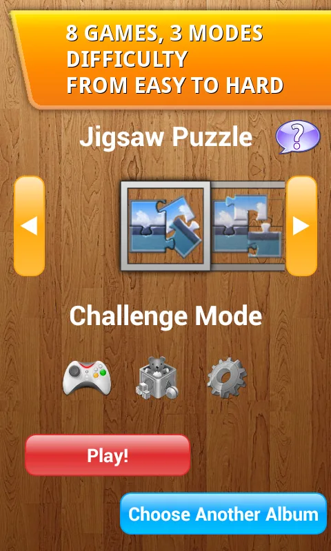 Game selection screen with Jigsaw Puzzle and Challenge Mode